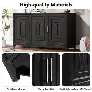 English Elm Vibe Haus Media Console with Geometric Doors Solid Pine Legs Fits Tvs up to 65 In Black N893S000014B