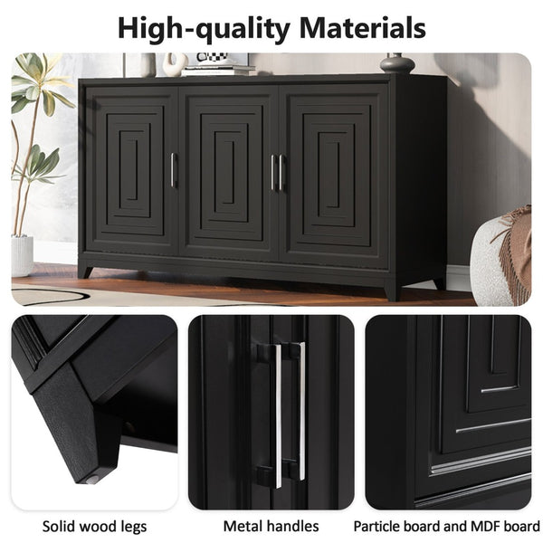 English Elm Vibe Haus Media Console with Geometric Doors Solid Pine Legs Fits Tvs up to 65 In Black N893S000014B