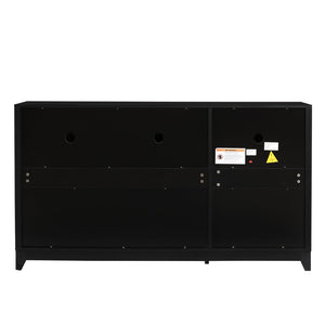 English Elm Vibe Haus Media Console with Geometric Doors Solid Pine Legs Fits Tvs up to 65 In Black N893S000014B