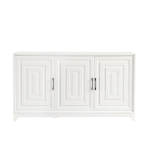 English Elm Vibe Haus Media Console with Geometric Doors Solid Pine Legs Fits Tvs up to 65 In White N893S000014K