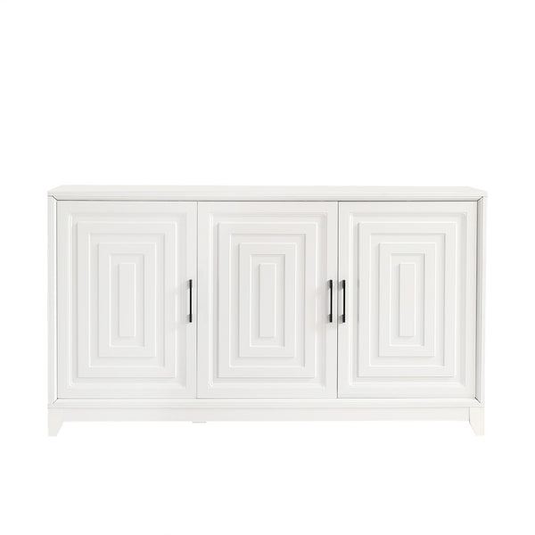 English Elm Vibe Haus Media Console with Geometric Doors Solid Pine Legs Fits Tvs up to 65 In White N893S000014K