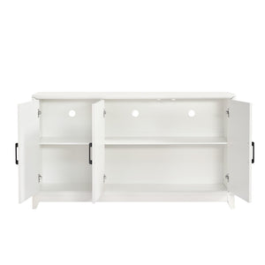 English Elm Vibe Haus Media Console with Geometric Doors Solid Pine Legs Fits Tvs up to 65 In White N893S000014K