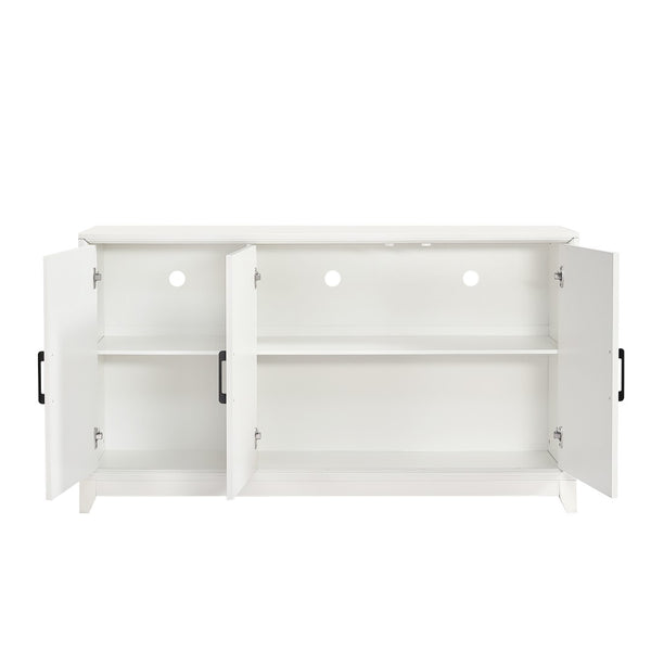 English Elm Vibe Haus Media Console with Geometric Doors Solid Pine Legs Fits Tvs up to 65 In White N893S000014K