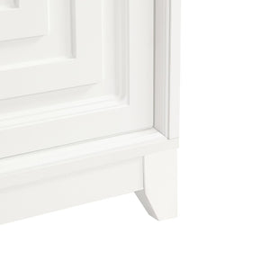 English Elm Vibe Haus Media Console with Geometric Doors Solid Pine Legs Fits Tvs up to 65 In White N893S000014K