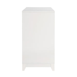 English Elm Vibe Haus Media Console with Geometric Doors Solid Pine Legs Fits Tvs up to 65 In White N893S000014K