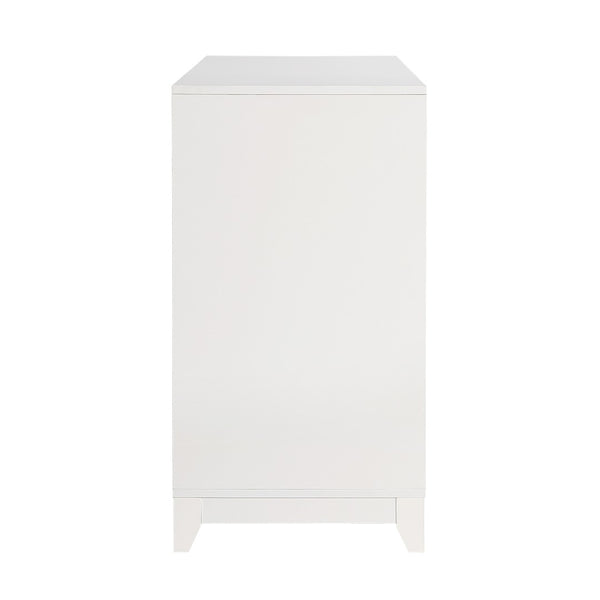 English Elm Vibe Haus Media Console with Geometric Doors Solid Pine Legs Fits Tvs up to 65 In White N893S000014K