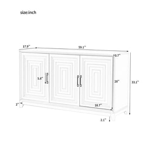 English Elm Vibe Haus Media Console with Geometric Doors Solid Pine Legs Fits Tvs up to 65 In White N893S000014K