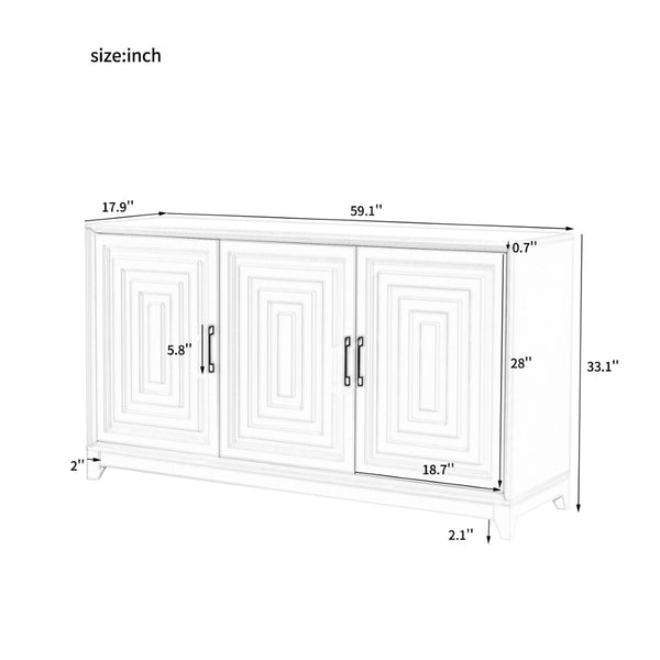 English Elm Vibe Haus Media Console with Geometric Doors Solid Pine Legs Fits Tvs up to 65 In White N893S000014K