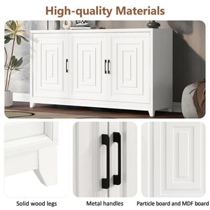 English Elm Vibe Haus Media Console with Geometric Doors Solid Pine Legs Fits Tvs up to 65 In White N893S000014K