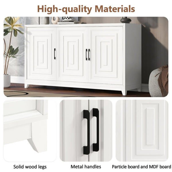 English Elm Vibe Haus Media Console with Geometric Doors Solid Pine Legs Fits Tvs up to 65 In White N893S000014K