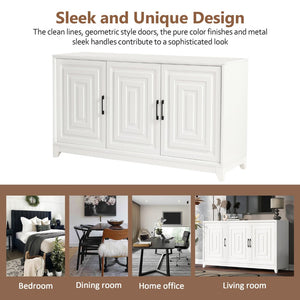 English Elm Vibe Haus Media Console with Geometric Doors Solid Pine Legs Fits Tvs up to 65 In White N893S000014K