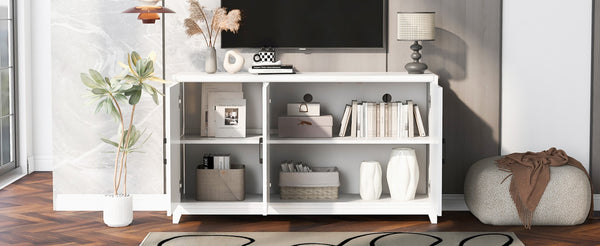 English Elm Vibe Haus Media Console with Geometric Doors Solid Pine Legs Fits Tvs up to 65 In White N893S000014K