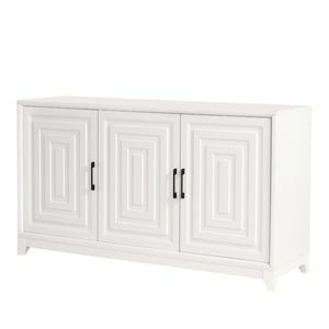 English Elm Vibe Haus Media Console with Geometric Doors Solid Pine Legs Fits Tvs up to 65 In White N893S000014K