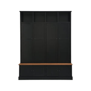 English Elm Vibe Haus Farmhouse Hall Tree with Open Cubbies Bench and Hidden Cabinet Storage Black N893S000020B