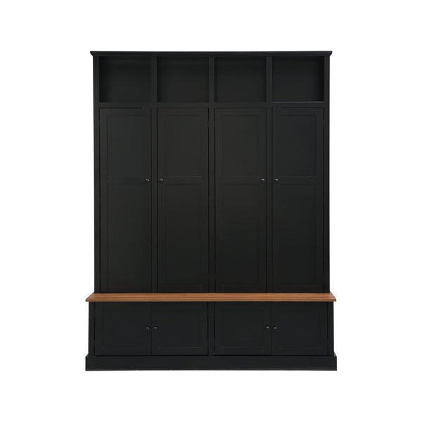 English Elm Vibe Haus Farmhouse Hall Tree with Open Cubbies Bench and Hidden Cabinet Storage Black N893S000020B