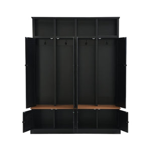 English Elm Vibe Haus Farmhouse Hall Tree with Open Cubbies Bench and Hidden Cabinet Storage Black N893S000020B