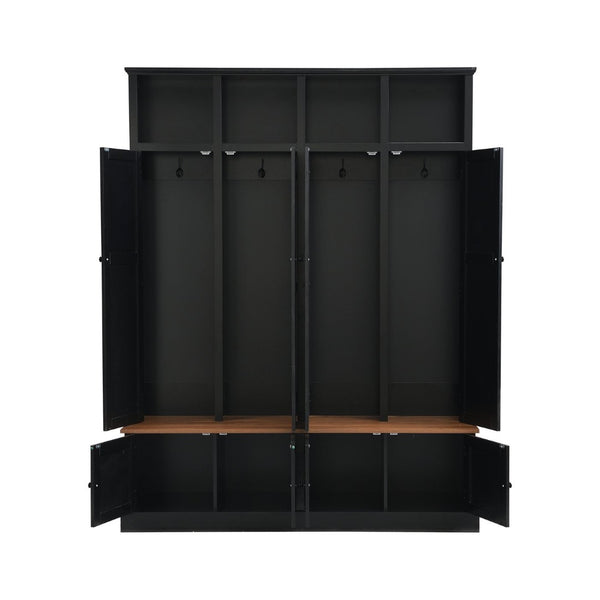 English Elm Vibe Haus Farmhouse Hall Tree with Open Cubbies Bench and Hidden Cabinet Storage Black N893S000020B