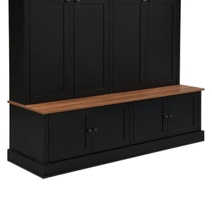 English Elm Vibe Haus Farmhouse Hall Tree with Open Cubbies Bench and Hidden Cabinet Storage Black N893S000020B