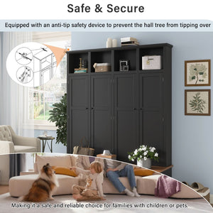 English Elm Vibe Haus Farmhouse Hall Tree with Open Cubbies Bench and Hidden Cabinet Storage Black N893S000020B