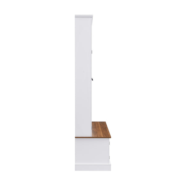 English Elm Vibe Haus Farmhouse Hall Tree with Open Cubbies Bench and Hidden Cabinet Storage White N893S000020K