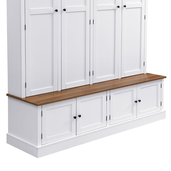 English Elm Vibe Haus Farmhouse Hall Tree with Open Cubbies Bench and Hidden Cabinet Storage White N893S000020K