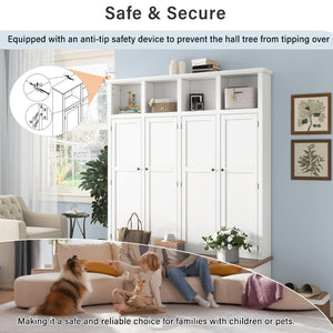 English Elm Vibe Haus Farmhouse Hall Tree with Open Cubbies Bench and Hidden Cabinet Storage White N893S000020K