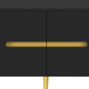 English Elm Vibe Haus Low Profile Media Console with Four Cabinets and Golden Legs for Living Room Black N893S000023B