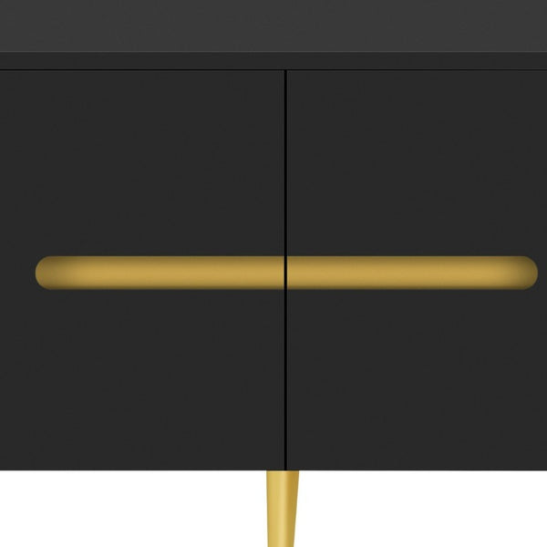 English Elm Vibe Haus Low Profile Media Console with Four Cabinets and Golden Legs for Living Room Black N893S000023B