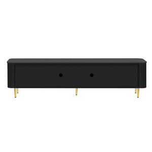 English Elm Vibe Haus Low Profile Media Console with Four Cabinets and Golden Legs for Living Room Black N893S000023B
