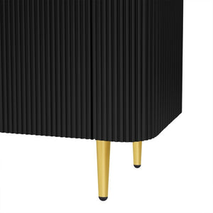 English Elm Vibe Haus Low Profile Media Console with Four Cabinets and Golden Legs for Living Room Black N893S000023B