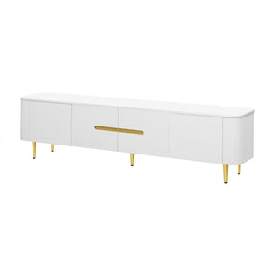 English Elm Vibe Haus Low Profile Media Console with Four Cabinets and Golden Legs for Living Room White N893S000023K