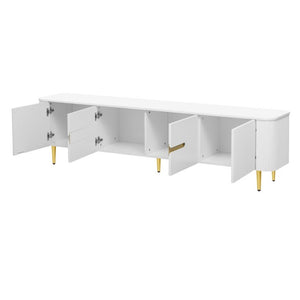 English Elm Vibe Haus Low Profile Media Console with Four Cabinets and Golden Legs for Living Room White N893S000023K