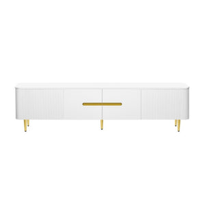 English Elm Vibe Haus Low Profile Media Console with Four Cabinets and Golden Legs for Living Room White N893S000023K