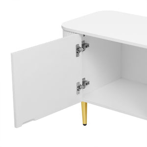 English Elm Vibe Haus Low Profile Media Console with Four Cabinets and Golden Legs for Living Room White N893S000023K