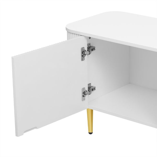 English Elm Vibe Haus Low Profile Media Console with Four Cabinets and Golden Legs for Living Room White N893S000023K