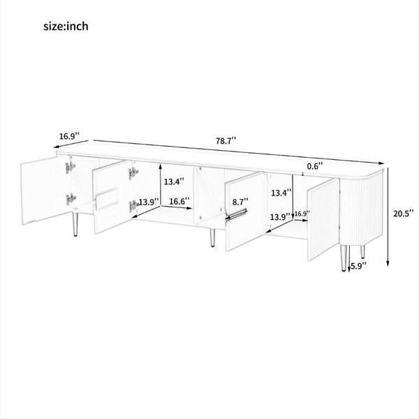 English Elm Vibe Haus Low Profile Media Console with Four Cabinets and Golden Legs for Living Room White N893S000023K