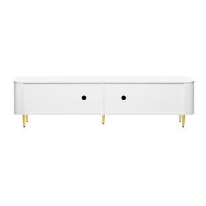English Elm Vibe Haus Low Profile Media Console with Four Cabinets and Golden Legs for Living Room White N893S000023K