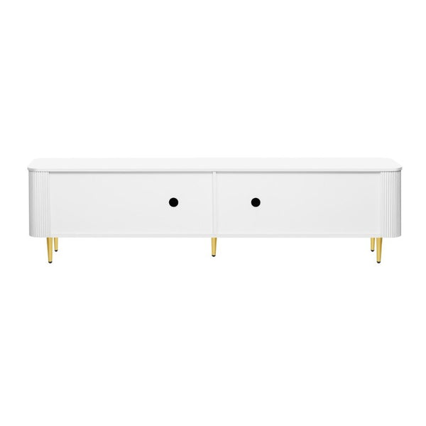 English Elm Vibe Haus Low Profile Media Console with Four Cabinets and Golden Legs for Living Room White N893S000023K