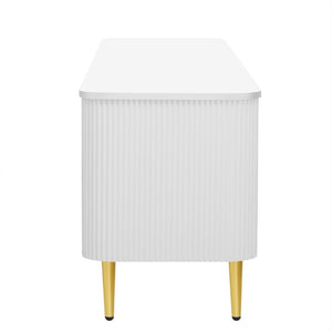 English Elm Vibe Haus Low Profile Media Console with Four Cabinets and Golden Legs for Living Room White N893S000023K