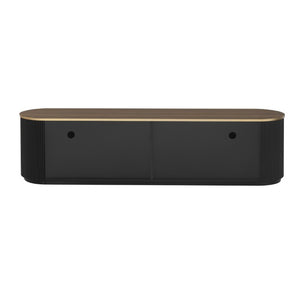 English Elm Vibe Haus Wood Grain Entertainment Center with Glass Cabinets and Gold Handles Black N893S000024B