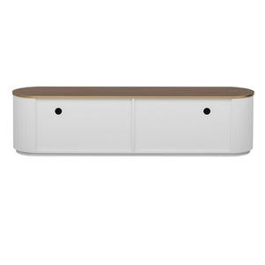 English Elm Vibe Haus Wood Grain Entertainment Center with Glass Cabinets and Gold Handles White N893S000024K