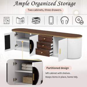 English Elm Vibe Haus Wood Grain Entertainment Center with Glass Cabinets and Gold Handles White N893S000024K