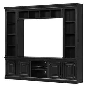 English Elm Vibe Haus Tall Farmhouse Entertainment Center with Hutch Open Shelving for Living Room Black N893S000025B