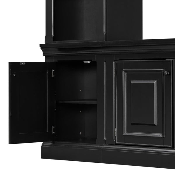 English Elm Vibe Haus Tall Farmhouse Entertainment Center with Hutch Open Shelving for Living Room Black N893S000025B