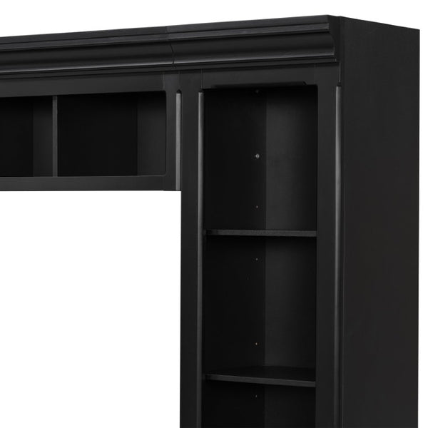 English Elm Vibe Haus Tall Farmhouse Entertainment Center with Hutch Open Shelving for Living Room Black N893S000025B