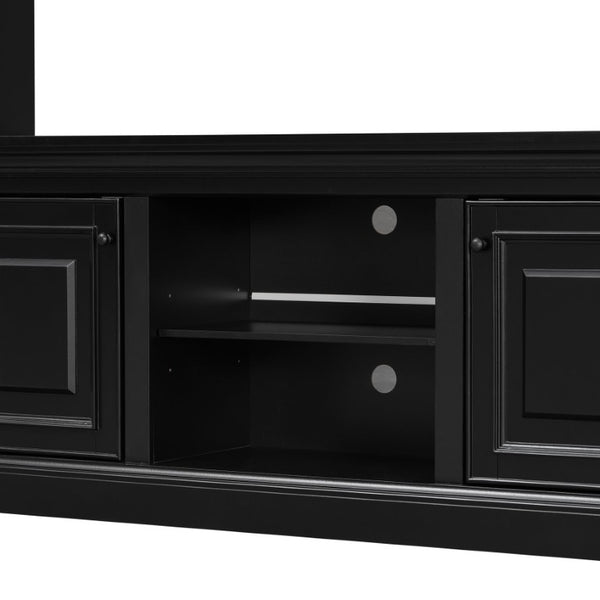 English Elm Vibe Haus Tall Farmhouse Entertainment Center with Hutch Open Shelving for Living Room Black N893S000025B