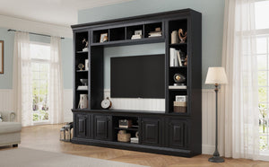 English Elm Vibe Haus Tall Farmhouse Entertainment Center with Hutch Open Shelving for Living Room Black N893S000025B