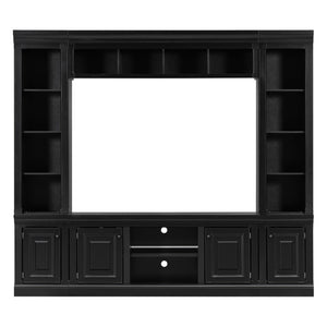 English Elm Vibe Haus Tall Farmhouse Entertainment Center with Hutch Open Shelving for Living Room Black N893S000025B