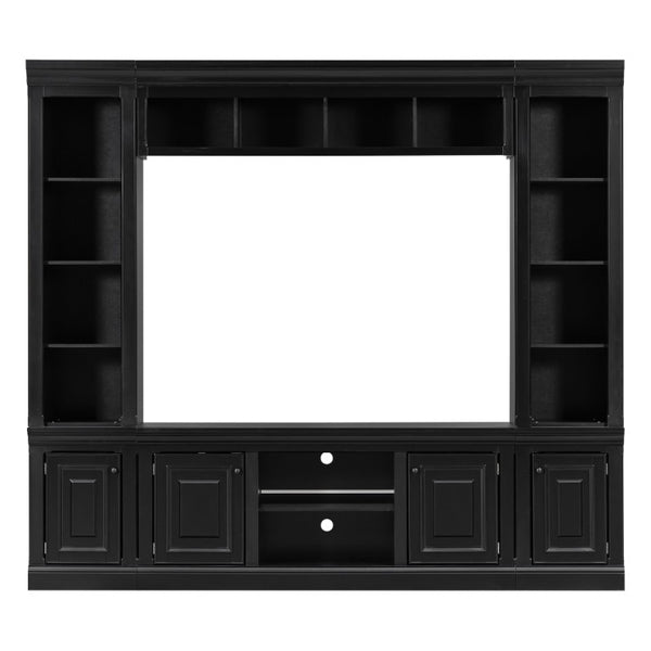 English Elm Vibe Haus Tall Farmhouse Entertainment Center with Hutch Open Shelving for Living Room Black N893S000025B