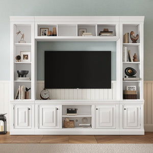 English Elm Vibe Haus Tall Farmhouse Entertainment Center with Hutch Open Shelving for Living Room White N893S000025K